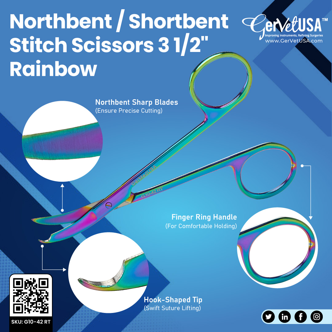 GerVetUSA's tweet photo. Our ideally designed rainbow-coated Stitch Scissors featuring a small hook on the lower tip are perfect for cutting sutures, preventing complications.

Learn more: https://t.co/euj8IvgfNd

#GerVetUSA #SurgicalInstruments #SurgicalTool #NorthbentShortbentScissors #SurgicalScissors https://t.co/dDk46dCc1W