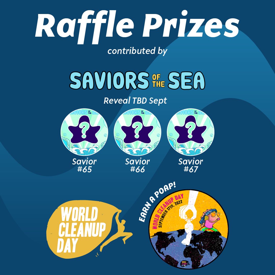 Seabums Ocean Crew (@seabumsnfts) on Twitter photo Our friend <a href="/SaviorsOfTheSea/">Saviors of the Sea NFT 🔱</a> donated raffle prizes to the giveaway pool for everyone who completes a clean up activity, claims the event POAP, and uses it to enter the raffle! Sign up today and good luck!
#WorldCleanupDay
#NFTSforGood
docs.google.com/forms/d/e/1FAI… Our friend <a href="/SaviorsOfTheSea/">Saviors of the Sea NFT 🔱</a> donated raffle prizes to the giveaway pool for everyone who completes a clean up activity, claims the event POAP, and uses it to enter the raffle! Sign up today and good luck!
#WorldCleanupDay
#NFTSforGood
docs.google.com/forms/d/e/1FAI…