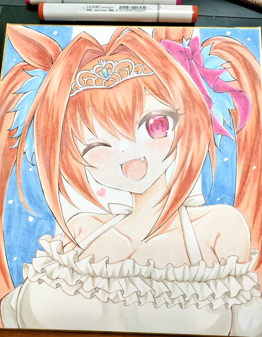 可愛く描けた気がする( ◜௰◝و(و " #ダイワスカーレット  #コピックイラスト 