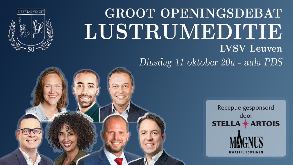lvsvleuven's tweet photo. GROOT OPENINGSDEBAT LVSV LEUVEN &amp; receptie - 11 oktober 

Met: @egbertlachaert, @SammyMahdi, @_nadianaji, @FranckenTheo, @RaoulHedebouw, @HanneloreGoeman &amp; @SamvanRooy1 

Meer info &amp; tickets? https://t.co/JDf08Mrgoa https://t.co/nhgKB2zgVh