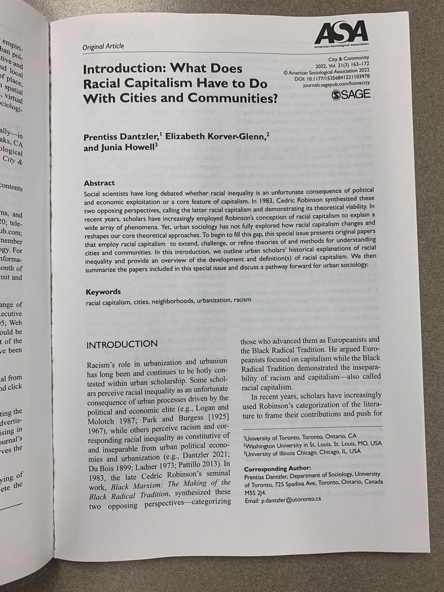 City &amp; Community, A journal of the ASA Section on Community and Urban Sociology, features an article this quarter authored by Dr. Junia Howell '10. Junia is an urban sociologist and Visiting Assistant Professor at the University of Illinois Chicago.