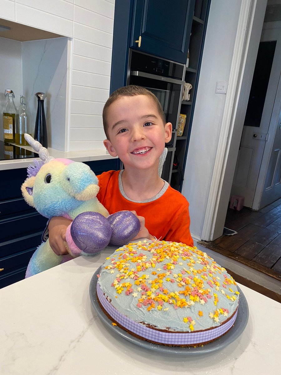 Plumbmelgr's tweet photo. H baked a lovely rainbow cake and we jammed on guitars today. Thanks "my friend Andy" (H) @HopkinsAndy1 for the idea. #askHP #SpecialEducation #homelearning #ehcp https://t.co/CA7UUTu5yP