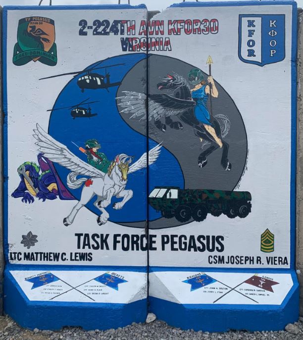 VaNationalGuard's tweet image. Our Task Force Pegasus Soldiers, deployed to Kosovo, added to the t-wall murals on Camp Bondsteel. Congrats to the artists on a job well done!