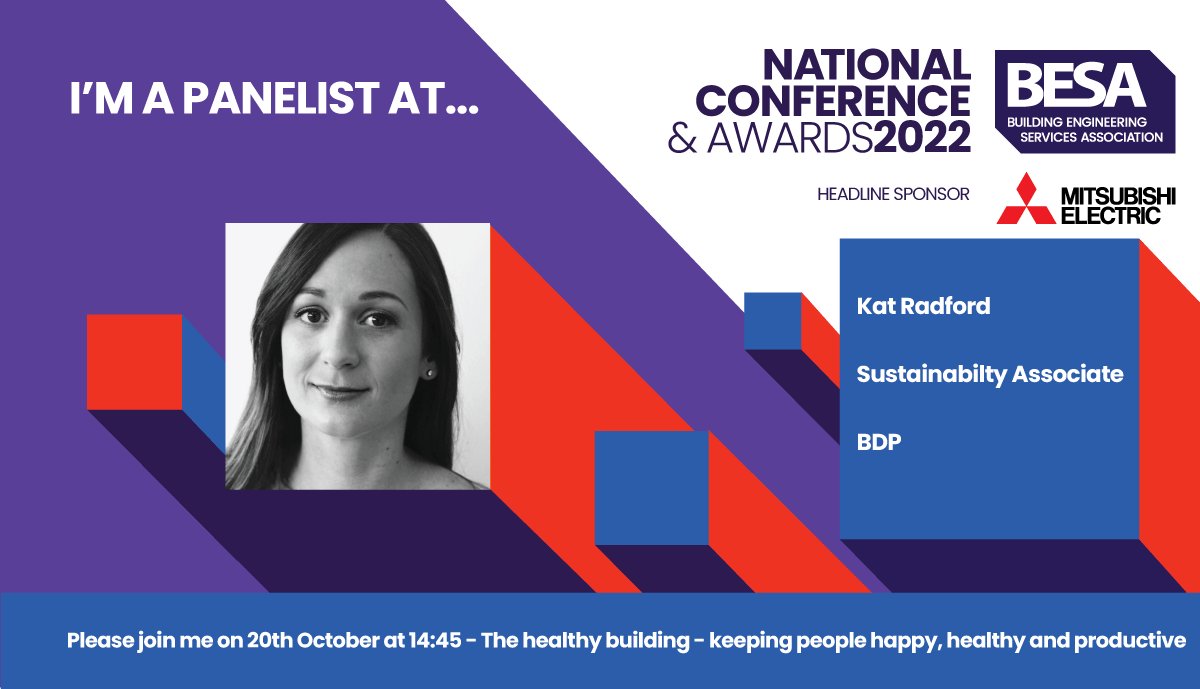 KatRadford85's tweet photo. Looking forward to being a panellist at the #BESAConf2022 in London next month. Visit BESA | National Conference 2022 (https://t.co/6EFSogJDKD) if you're interested in joining us! @bdp_com  #healthybuildings #designforwellbeing #designforhealth https://t.co/6snBleBXJH
