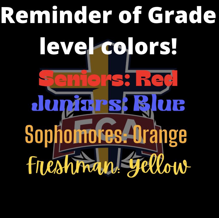 SEP_FCA's tweet photo. Reminder! Wear your grade level colors to Kickoff Monday Sep 12 @ 7:00 @ LCC cross creek!!!! Hope to see you there! https://t.co/UGwfSDssxN