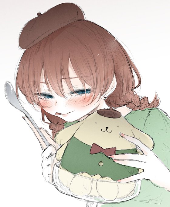 これからプリンを食べるエマちゃんの絵 