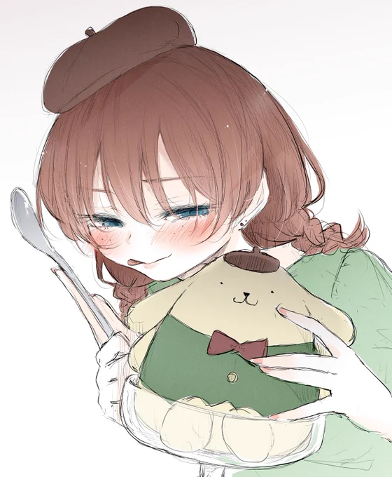 これからプリンを食べるエマちゃんの絵 