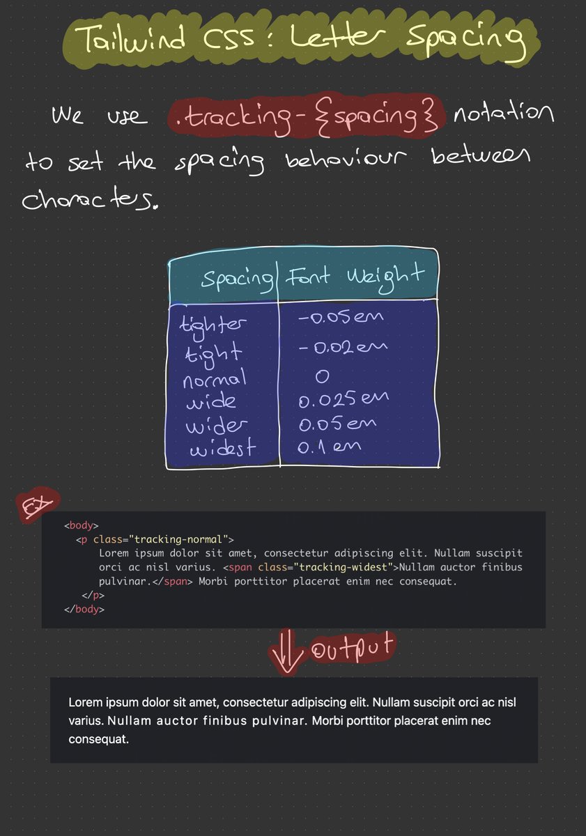 fuckingchain's tweet photo. ⚡️⚡️ Introduction to Tailwind CSS ⚡️⚡️

— Styling Text - Letter Spacing

Day 12 of #30DaysOfCSS
Day 28 of #100DaysOfCode 

#CSS #TailwindCSS #HTML #Web3 #JavaScript #100DaysDev https://t.co/fvXZUnU9On