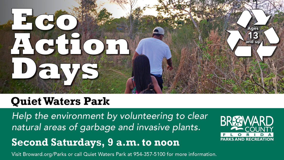 BrowardParks's tweet photo. This Saturday @QuietWaters is #EcoActionDays. Help clear the natural areas of garbage and invasive plants. Wear sunscreen, hat, gloves, and sturdy shoes. Call the park to preregister 954-357-5100
#BrowardParks @DFB_City #Volunteer #CommunityServiceHours https://t.co/LTh1BwQ1eu