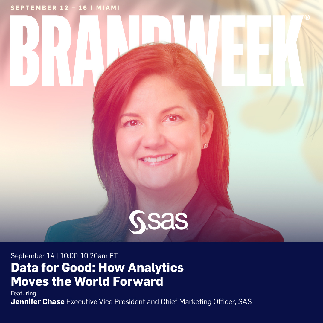 SAS' own CMO <a href="/JennChase/">Jennifer Chase</a> joins other elite marketing innovators at this year's #Brandweek. Check out her main stage session about purpose-driven culture and #marketing on Sept 14. Check out the full line up and how to register: 2.sas.com/6012MOr08