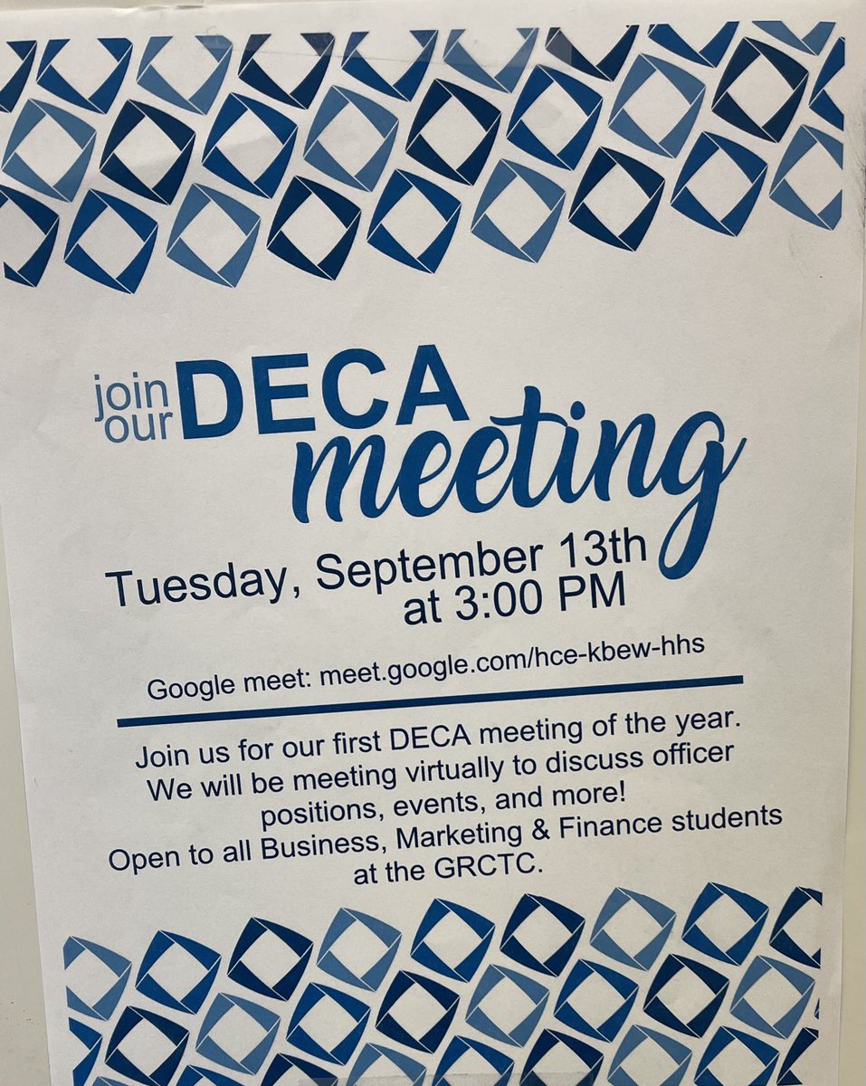 GRCTCMarketing's tweet photo. ATTENTION‼️ALL GRCTC BUSINESS,MARKETING, AND FINANCE STUDENTS: @GR_CTC #TexasDECA #DECA https://t.co/95Z14RqKbU