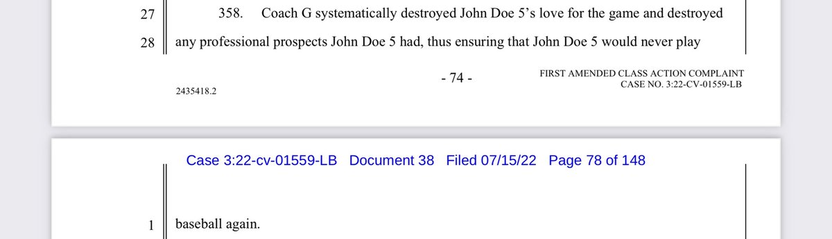 WeSupportCoachG's tweet photo. JOHN DOE 5: has had “nightmares since 2012” and felt “extremely unsafe” and “forced to quit the program” b/c of a coach who “caused life long problems” and “systematically ruined his love for baseball”. 

ALSO JOHN DOE 5: reached out to Coach G on LinkedIn “just to catch up”. https://t.co/jRx6BVdKsI