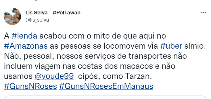 eliselorena's tweet photo. Falou tudo, #Amiga! 
Povo precisa parar de exercer o direito à ignorância geográfica! #Manaus é uma metrópole. 
#GunsNRoses #GunsNRosesEmManaus 
https://t.co/1tj1zoTWGN https://t.co/Rk4G4iIMCf