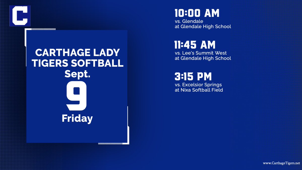 Good luck to the Lady Tigers softball team today, they open pool play of the Ozark Tournament at Glendale. 10:00 is first game!