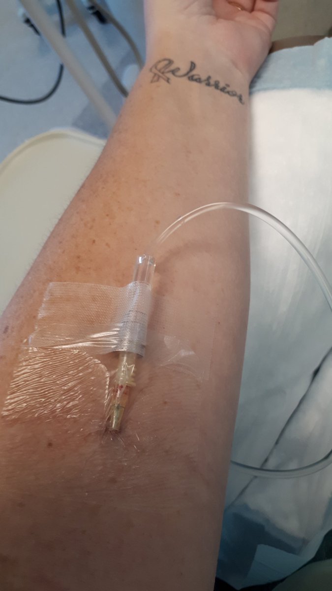 _The_Hawk's tweet photo. Finally found a vein after 4 pokes. First Zometa infusion, here we go!

#CancerSucks #breastcancerawareness #fckcancer #breastcancer #cancer #cancersurvivor #TPBC https://t.co/YbvCfOKXRR