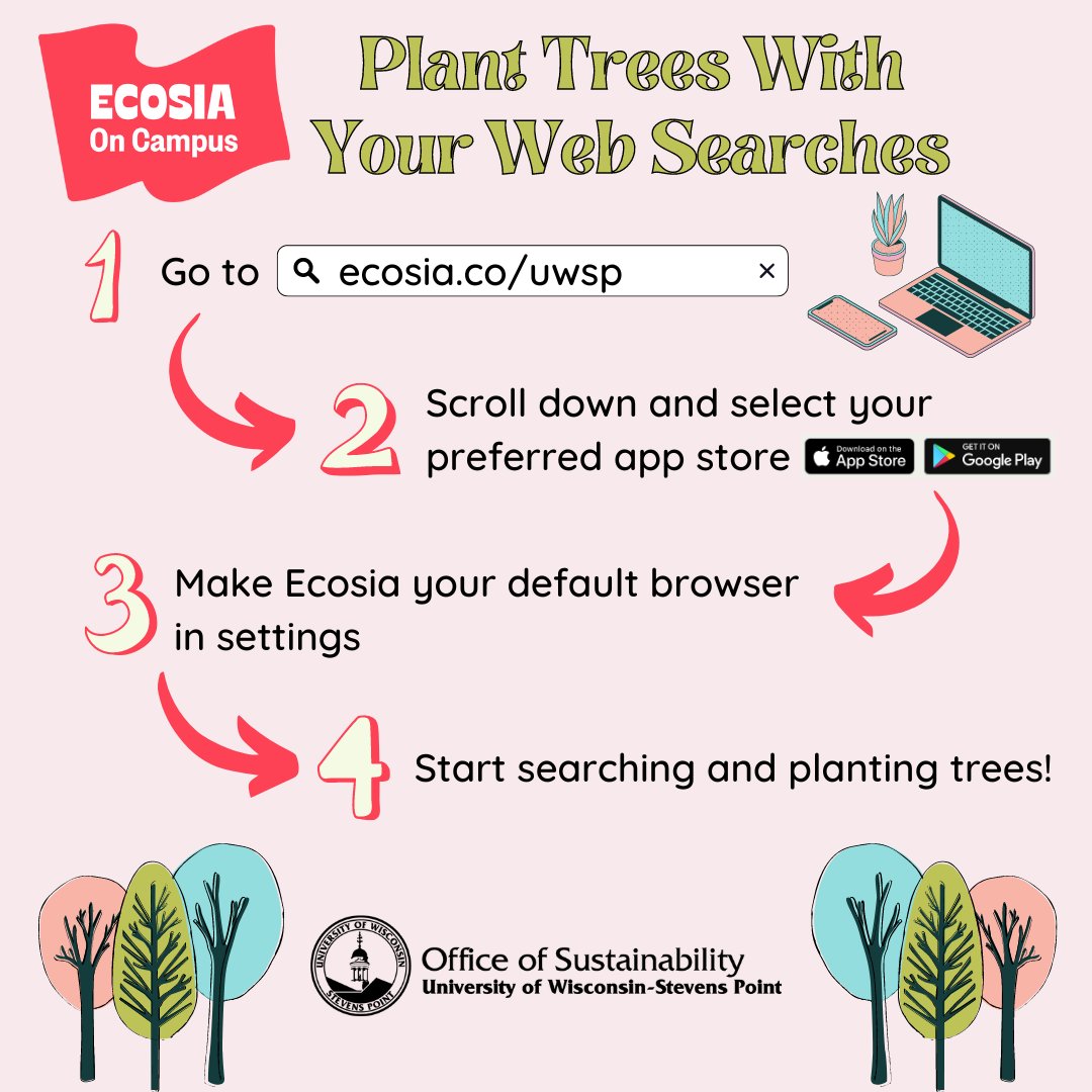 Pointers have financed 1⃣6⃣0⃣3⃣ trees so far using <a href="/ecosia/">Ecosia</a>, the search engine that uses ad revenue to plant trees around the world! Can we hit 2000 by the end of the semester? 🌳🌲🌴 <a href="/UWStevensPoint/">UW-Stevens Point</a> <a href="/UWSP_ITSvDesk/">UWSP IT Service Desk</a>
