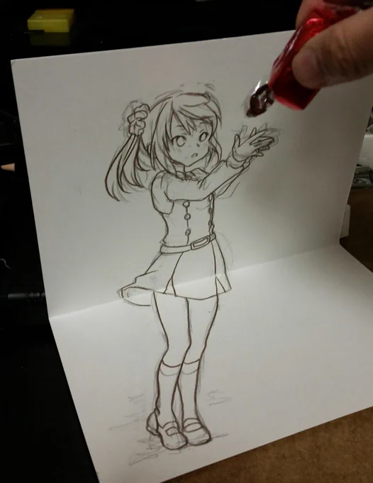 5年くらい前に錯視絵描くのにはまってた実はアイコンの占守とヘッダーのうーちゃんも錯視絵 