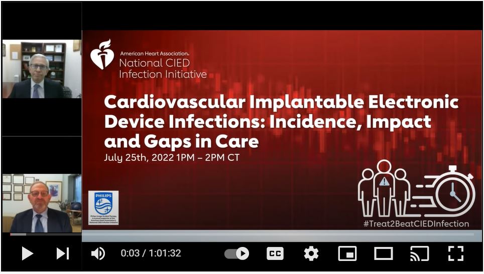 AHAScience's tweet photo. CIED Infection is a public health crisis. Watch this on-demand webinar as Dr. @BruceWilkoff and Dr. Arnold Greenspon discuss #CIEDinfection and the importance of the timely removal of the device and its leads. 

Watch on-demand: https://t.co/G5hBOxd9Ls

#treat2beatCIEDInfection https://t.co/GF2kOOwAUt