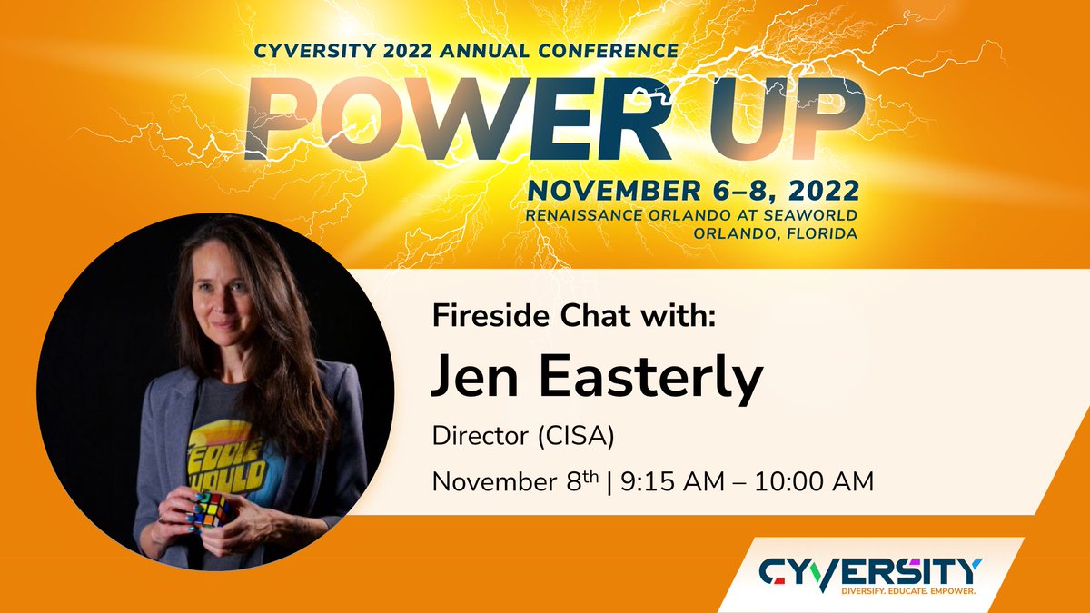 OneCyversity's tweet photo. Don’t miss this Fireside Chat with Jen Easterly, Director, CISA, and learn about her career path and why she is championing for a more #diverse workforce in cybersecurity. Check out the full agenda and register today! https://t.co/KrV7htXuxb #PowerUp22 #Cybersecurity #Security https://t.co/nV2Lk5yw9W