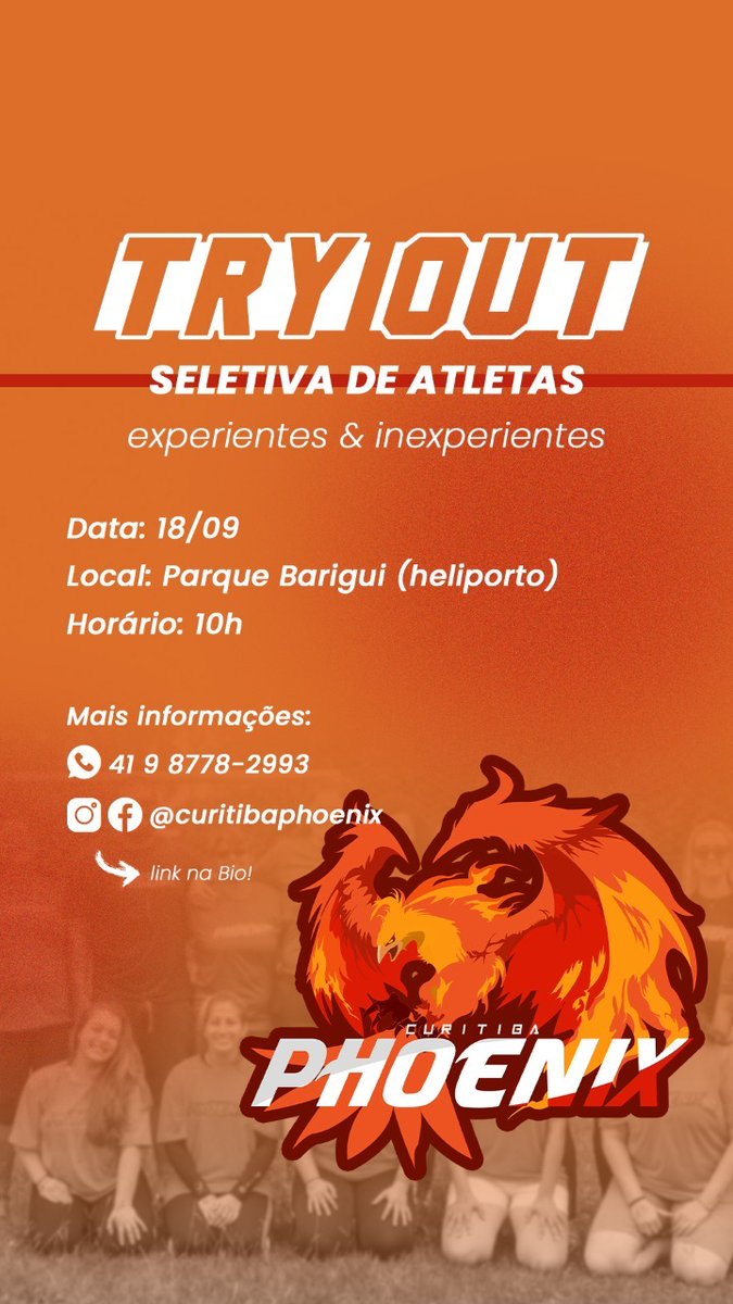 cardozo_manu84's tweet photo. Passando para lembrar que dia 18/09 tem seletiva de futebol americano feminino em Curitiba!!
Você mulher com mais de 16 anos está convidadíssima a participar!
Aproveitem também para curtir e seguir a página no facebook/insta que está escrita na foto abaixo
#FlyPhoenix 🧡🖤 https://t.co/69hLwC9nZl