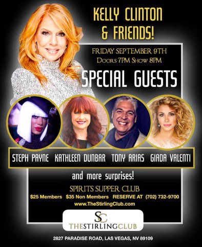#CoolHangAlert at 8 p.m. today w/ <a href="/KellyClintonLV/">Kelly Clinton-Holmes</a> &amp; Friends <a href="/stirling_club/">The Stirling Club Las Vegas</a> … <a href="/GiadaValenti/">Giada Valenti</a> <a href="/TonyAriasLV/">Tony Arias</a> #kathleendunbar <a href="/StephPayneMusic/">Steph Payne</a> “and surprises!” Info @ thestirlingclub.com #RJnow <a href="/reviewjournal/">Las Vegas Review-Journal</a>