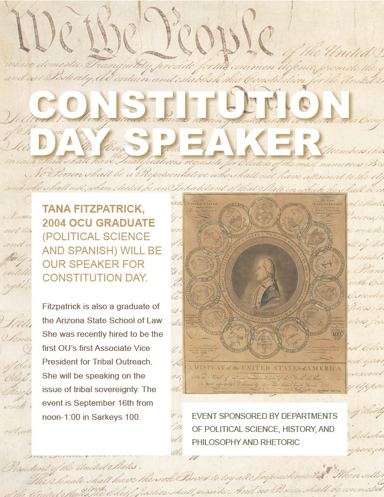 PetreeCollege's tweet photo. Attn faculty, staff, &amp; students! @OKCU alumna Tana Fitzpatrick will serve as our Constitution Day speaker on Friday, Sept. 16. We hope you will join us! Register: https://t.co/Oah8z8gJx6 https://t.co/iW6xXe69Cv