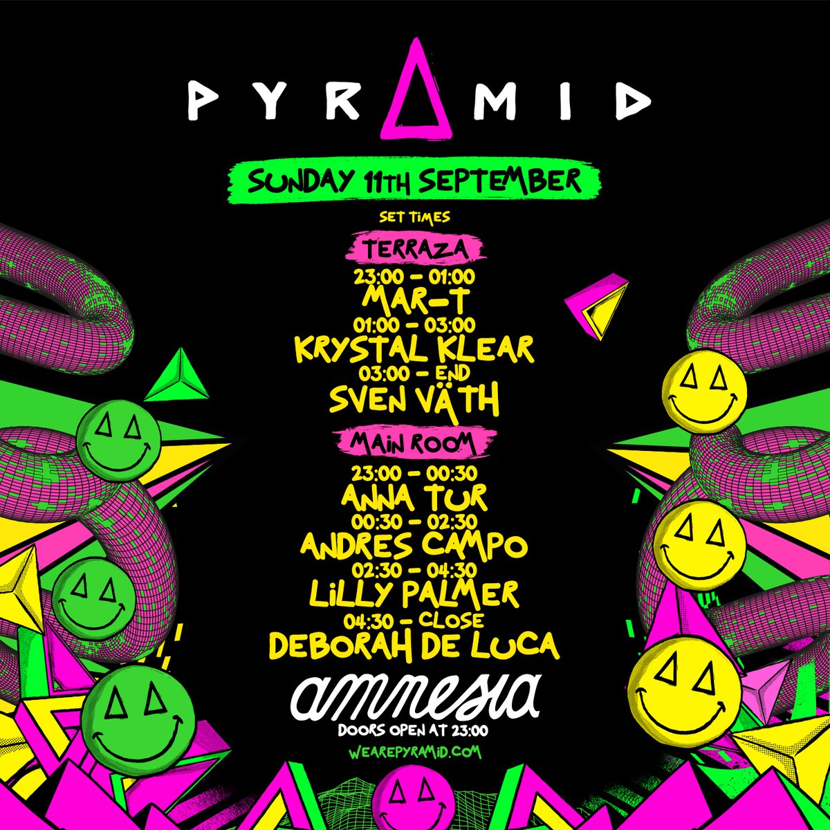 Amnesia_Ibiza's tweet photo. SET TIMES for tomorrow at @PyramidIbiza ☝️💥
Save this post and make sure you don't miss a single second of your favourite artists. See you on the dance floor!

🎟️https://t.co/ZIaR6JlrNu

#amnesiaibiza #pyramidibiza #wearepyramid #ibiza2022 #ibiza https://t.co/rp6VliPnlU