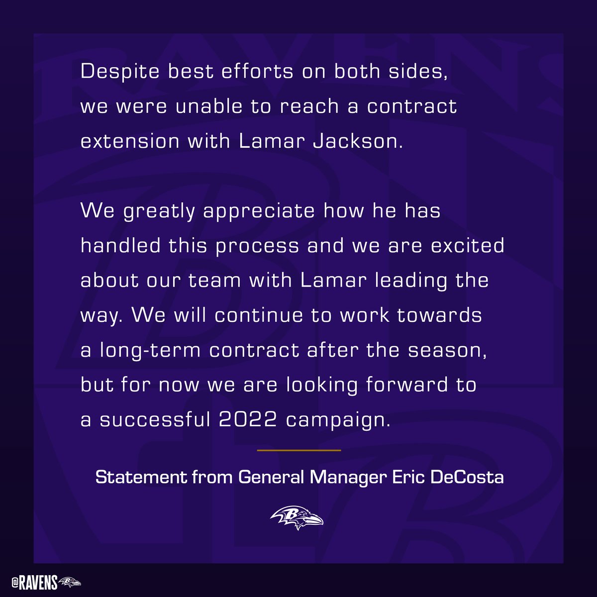 Statement from General Manager Eric DeCosta.