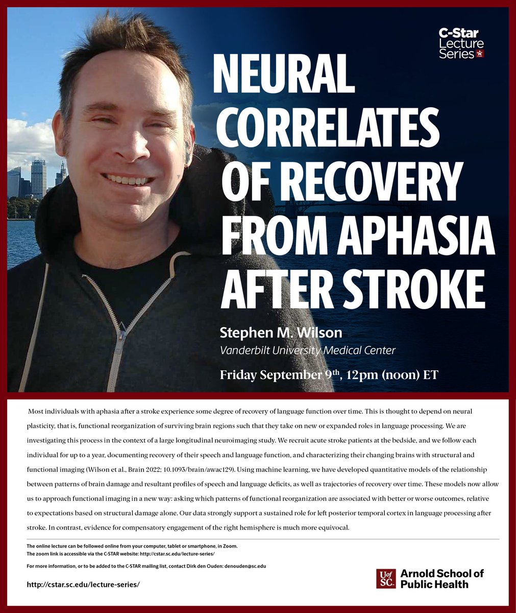 lisajohnsnorris's tweet photo. Excited to host @smwilsonau for our first C-STAR lecture of the year! It’s been two years since we’ve hosted an in-person talk and we couldn’t have asked for a better speaker to kick this season off! 👏  #aphasia #stroke #recovery 
Join us at 12PM EST https://t.co/SCFYuWlbN0 https://t.co/YXYDME9ULc