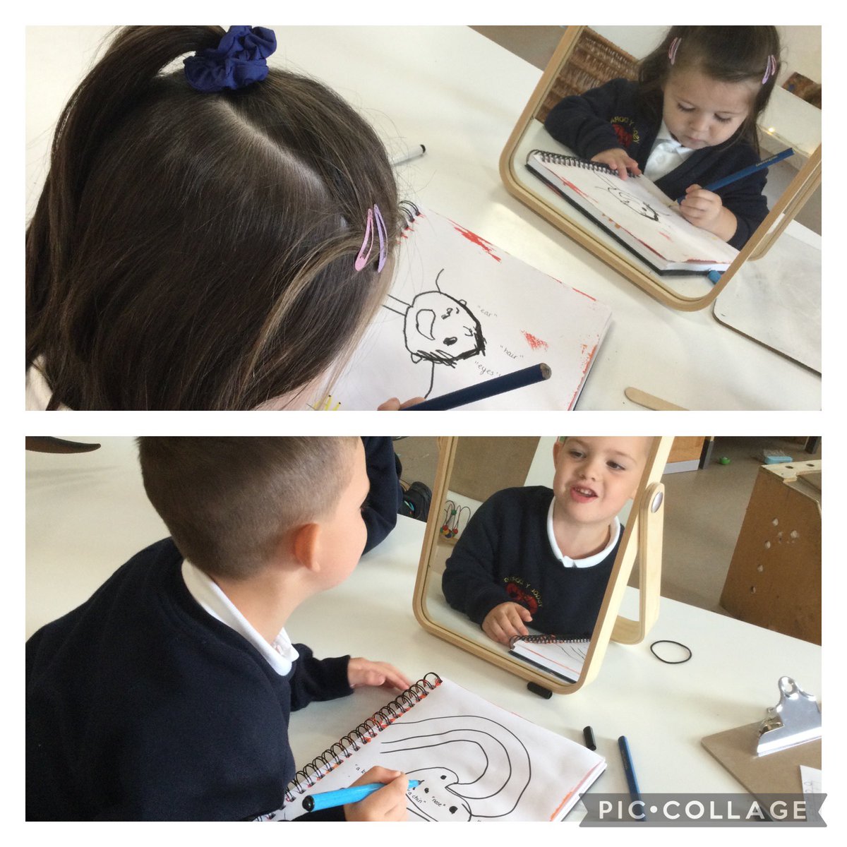 ysgolyddraig's tweet photo. #YYDHensol We looked carefully at our features on our face. We talked about them and drew a self portrait. #YYDCreativity https://t.co/8zvVNe7ga1