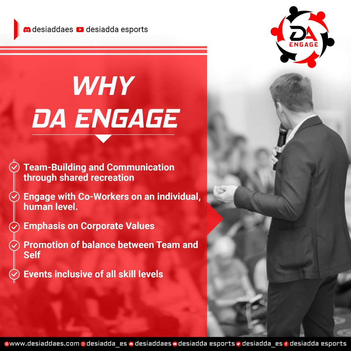 DesiAddaEs's tweet photo. Why Choose DA ENGAGE? 
Here are a few things that could give you a better understanding of how 
 DA Engage can help corporates in developing intra and interpersonal skills of employees with a more holistic approach.

#DesiAddaEsports #DAAPL #gaming #gamer #gamingcommunity https://t.co/2XwahHcTSJ