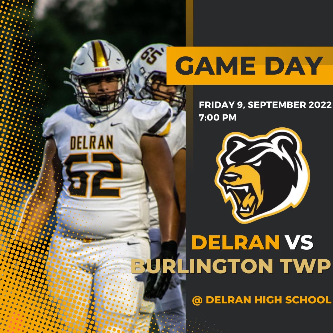 DELRANFOOTBALL's tweet photo. ‼️GAME DAY‼️
🏈DELRAN VS BURLINGTON TWP
⏰7:00PM
📍DELRAN HIGH SCHOOL
#EFFORTBASED https://t.co/YfgjR6erhy