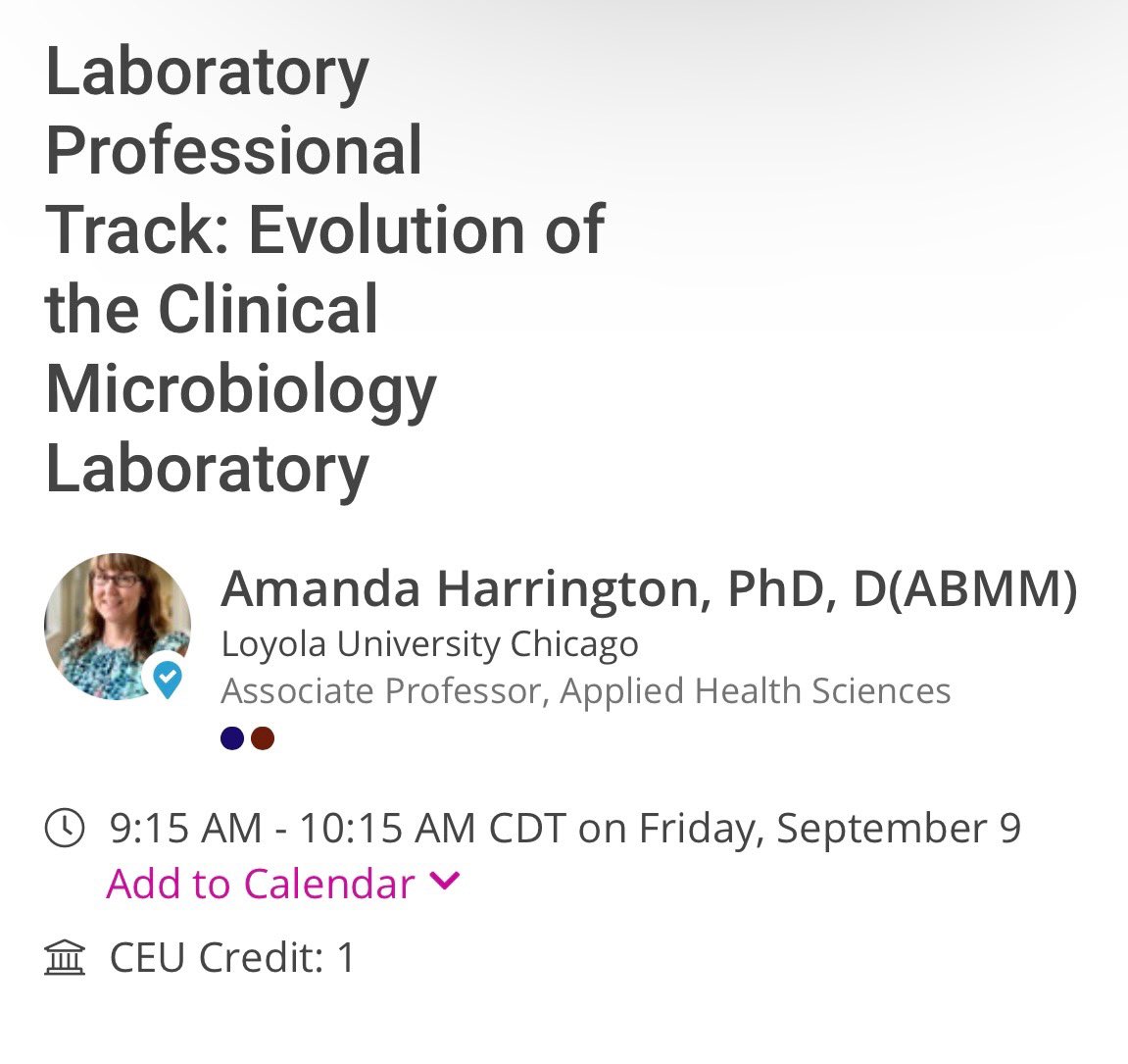 Day 3 of #ASCP2022!  

Today we have 2 faculty members, <a href="/KMirza/">Kamran Mirza MD PhD - کامران مرزا</a> and <a href="/aharrington1884/">Amanda T. Harrington, PhD, D(ABMM)</a> presenting at the same time on very important topics surrounding leadership and microbiology!  #ASCP100