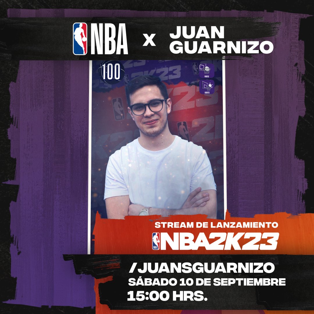 NBAMEX's tweet photo. 📅 ¡Aparten la fecha! @JuanSGuarnizo está listo para el stream de lanzamiento del #NBA2K23, ¿y tú? 🤩🎮
🔴 Sábado 10 de Septiembre
🔴 15:00 hrs
🔴 https://t.co/fMh5NfFpGB https://t.co/pkVBjSb1Lq