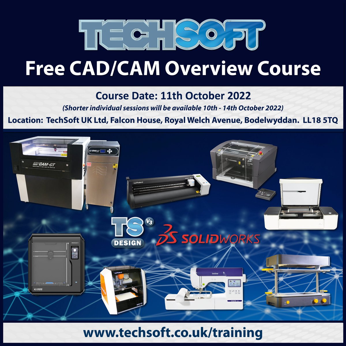 TechSoft will be hosting a free CAD/CAM overview course on the 14th October in our showroom in North Wales. The day will include demonstrations of our latest equipment and various case studies and project samples. You can book a place on our website at techsoft.co.uk/Training