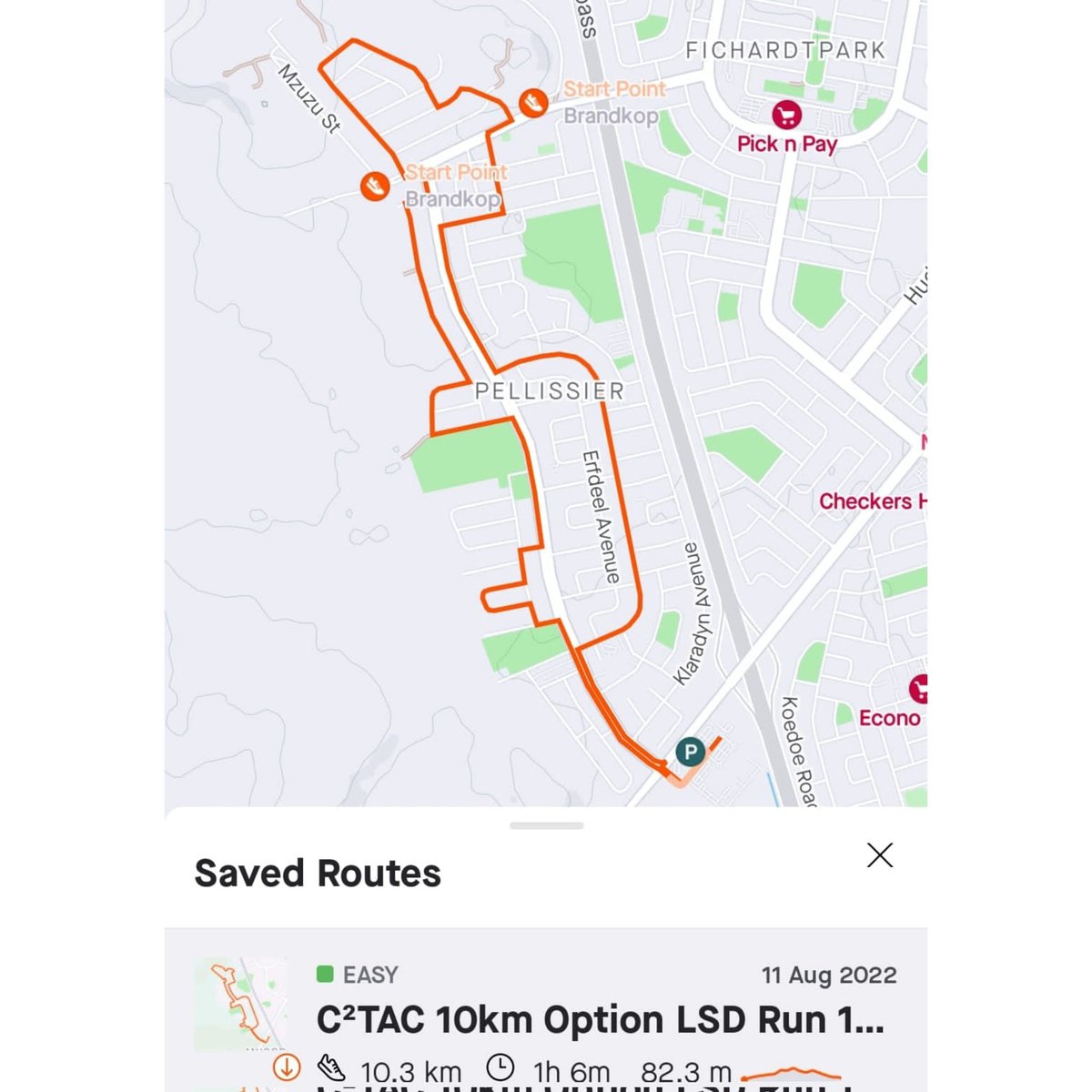 Long Run logistics for Saturday the 10th of September 2022 *10km Option* Start & Finish point: Total Filling Station Windmill Casino Time: 6:00am Est distance = 10km Elevation Gain = 81m Estimated Pace: +/- 7:00 min/km Bus Driver/s: TBC Theme Colour: Blue #C2TAC #CCTAC