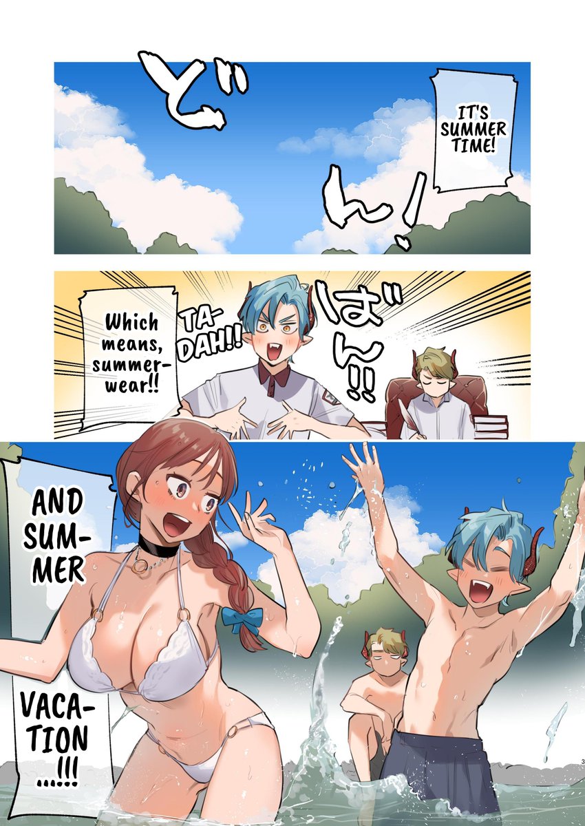 AkaiTranslates's tweet photo. Dog eat dog era SUMMER ~Vacation with Twin Dragonkin Slaves~ English Version is out! 18 pages / Full Color Manga!! Thank you @Katze_oni 

Author: 鬼遍かっつぇ
Production: Mauve (Katze Oniben)
Translator: @AkaiTranslates 

Purchase link...>https://t.co/rCPxCGtcwy https://t.co/2fYr1kiKV7