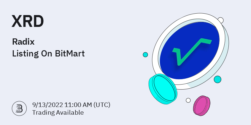 BitMartExchange's tweet photo. 🤩 Radix (XRD) @radixdlt will be listed on #BitMart at 11 AM UTC on Sept. 13. 

💰 Trading pair: XRD/USD
💎 Deposit feature: 9/11/2022 11:00 AM (UTC)

Learn more: https://t.co/jJ4uXxdpuE https://t.co/7PlBd75pr8
