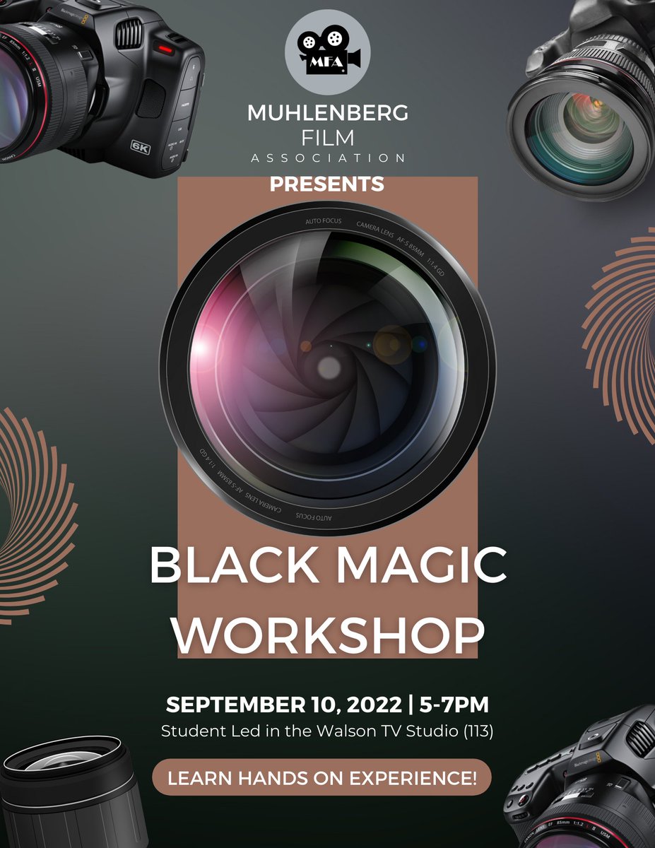 Don't miss out, tomorrow Saturday, September 10th, 5-7pm in the Walson TV Studio! Learn how to use the Blackmagic cameras with a student-led workshop from the Muhlenberg Film Association!