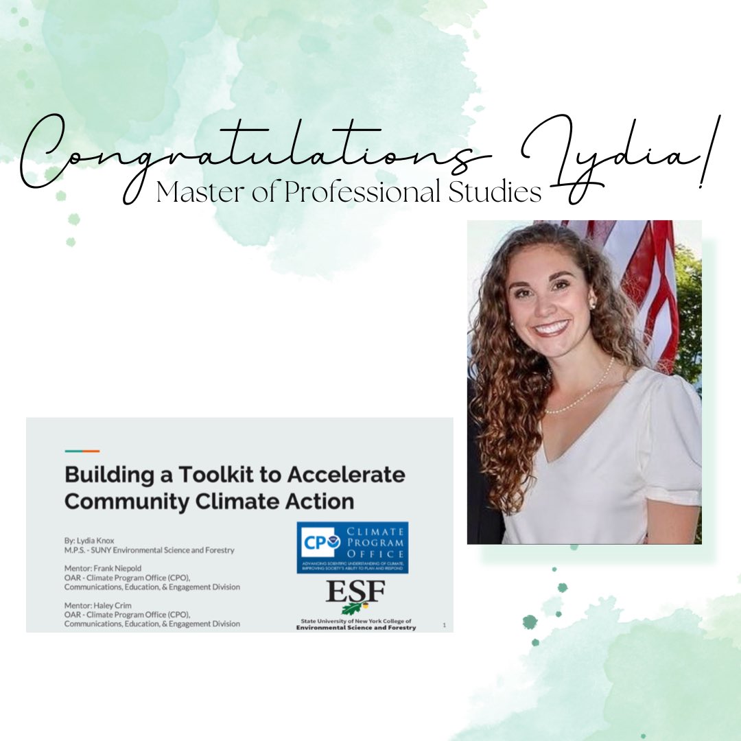 SiKristiansen's tweet photo. Congratulations Lydia Knox! 🎉 

Today Lydia held her capstone and officially completed her Master of Professional Studies at SUNY ESF.

I am grateful for have been given the opportunity to be your Major Professor. 

For the future all the best @LydiaKnoxWX ⭐️ https://t.co/dQkuG5ZX8M