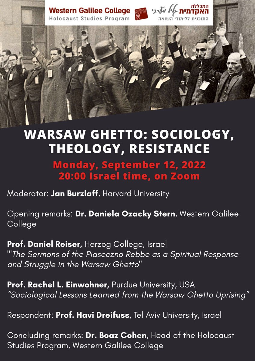 BoazCohen6's tweet photo. Join our forthcoming online seminar we will be looking at Sociology, Theology and resistance in the Warsaw Ghetto.  
Monday 12 September, 2022,  20:00 Israel time on Zoom.
For registration and recordings: https://t.co/SV8Ut6akfE https://t.co/59SInxGKQi