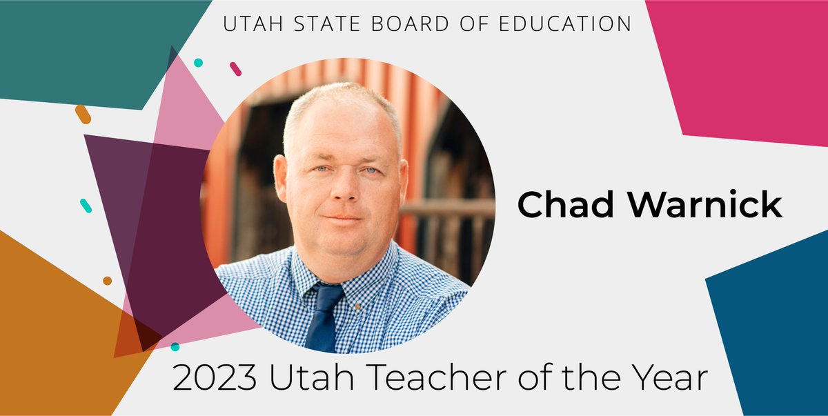 UTPublicEd's tweet photo. Chad Warnick, an agriculture, biology, leadership, and communications teacher at the Delta Technical Center in the @Millardk12, as 2023 Utah Teacher of the Year.
โ...he guides each student to have a belief in themselves that they can succeed in life,โ Principal Callister. #UTOY https://t.co/Px0VGfIlyb