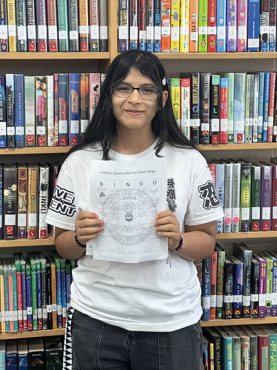 AMSLiteracy's tweet photo. Shoutout to Gisselle for being our first Back to School Bingo participant! We our so proud of her efforts! 💙💛🐻@AMSLiteracy @AntiochMSBears https://t.co/pmTWcXK0wU