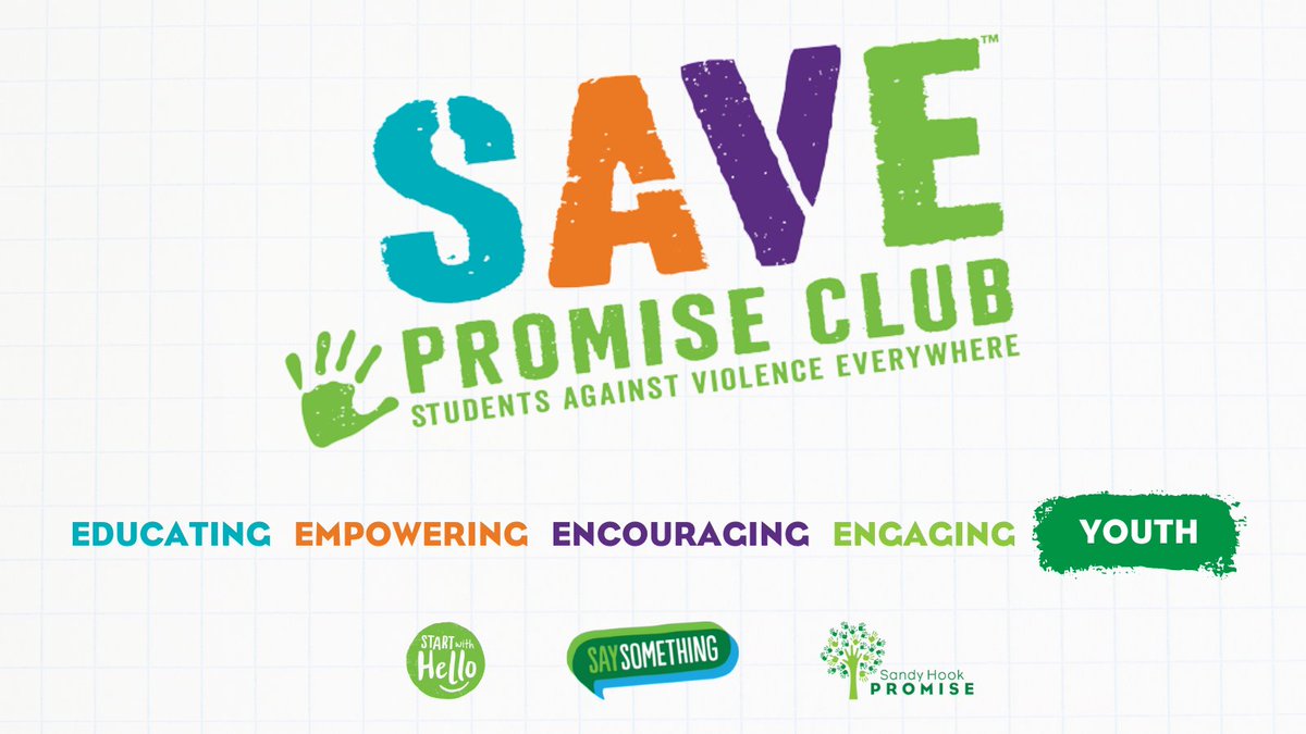 NATIONALSAVE's tweet image. We are Students Against Violence Everywhere (SAVE) Promise Club. Led by the @sandyhook Youth Advisory Board, thousands of #SAVEPromiseClub chapters across the U.S. create change for safer schools and communities. Join your local club or start one today!
sandyhookpromise.org/savepromiseclub