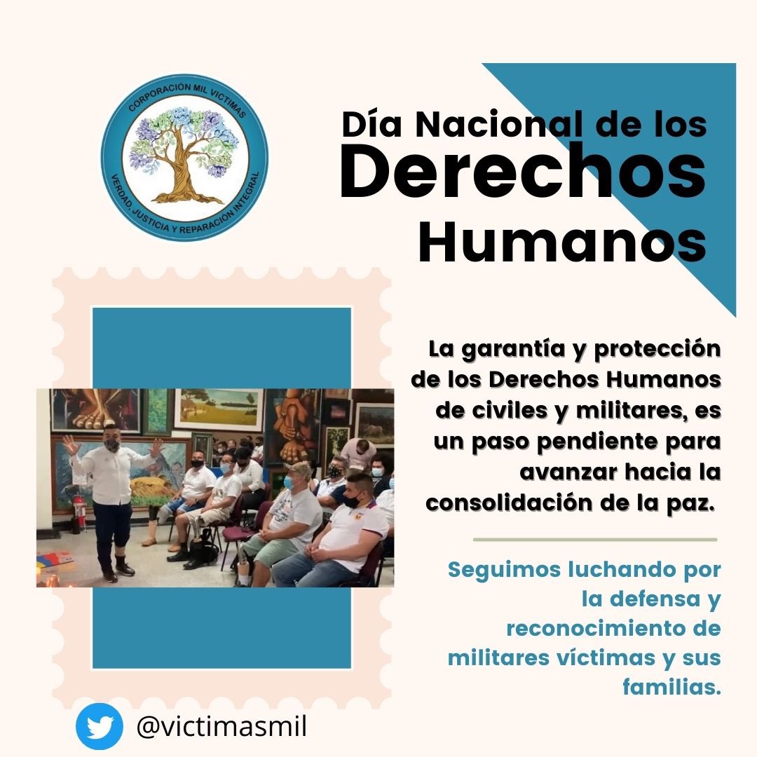 VictimasMil's tweet photo. Hoy día nacional de los #DerechosHumanos seguimos alzando nuestra voz por el reconocimiento y dignificación de militares víctimas y sus familias. No más estigmatización, pedimos inclusión. #DerechosParaTodos #MilitaresVíctimas #403mil https://t.co/ufmRcQH3fE