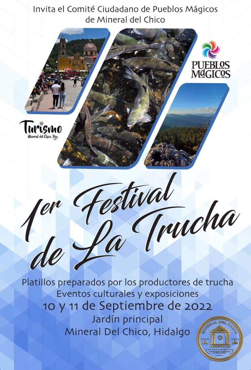 HgoTravel's tweet photo. ¡Saborea Hidalgo! 😋

Asiste al 1er Festival de la Trucha 🐟 en el #PuebloMágico de Mineral del Chico los días 10 y 11 de septiembre en el jardín principal.

#VenAComer 🍽️ https://t.co/Jldgk1EVw6