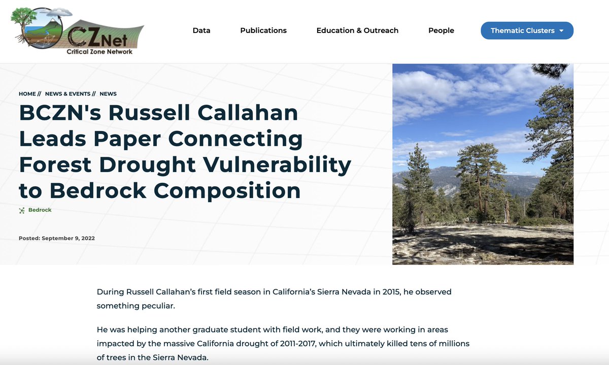 In a new paper in <a href="/NatureGeosci/">Nature Geoscience</a>, @rp_callahan &amp; other  #TeamBedrock members connect the type of bedrock underlying forests to their vulnerability to drought. Learn more about the paper &amp; the process behind it:

criticalzone.org/news-events/ca…