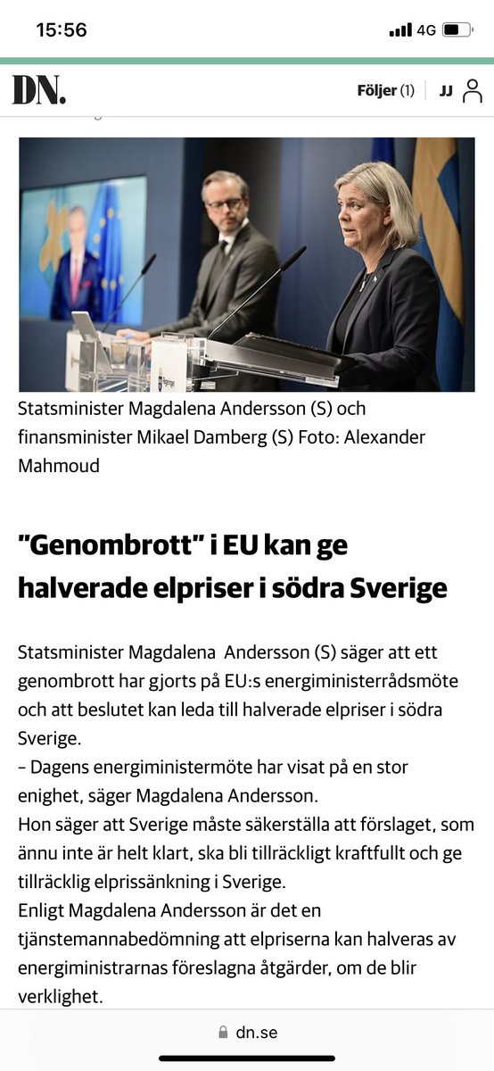 Medan oppositionen har förberett sin skrikiga #pldebatt i #tv4val har Magdalena Andersson lugnt och sakligt fått #eu att ställa sig bakom åtgärder som halverar elpriset i vinter. Det är en sådan statsminister vi behöver. Gå och rösta i #valet2022 #svpol