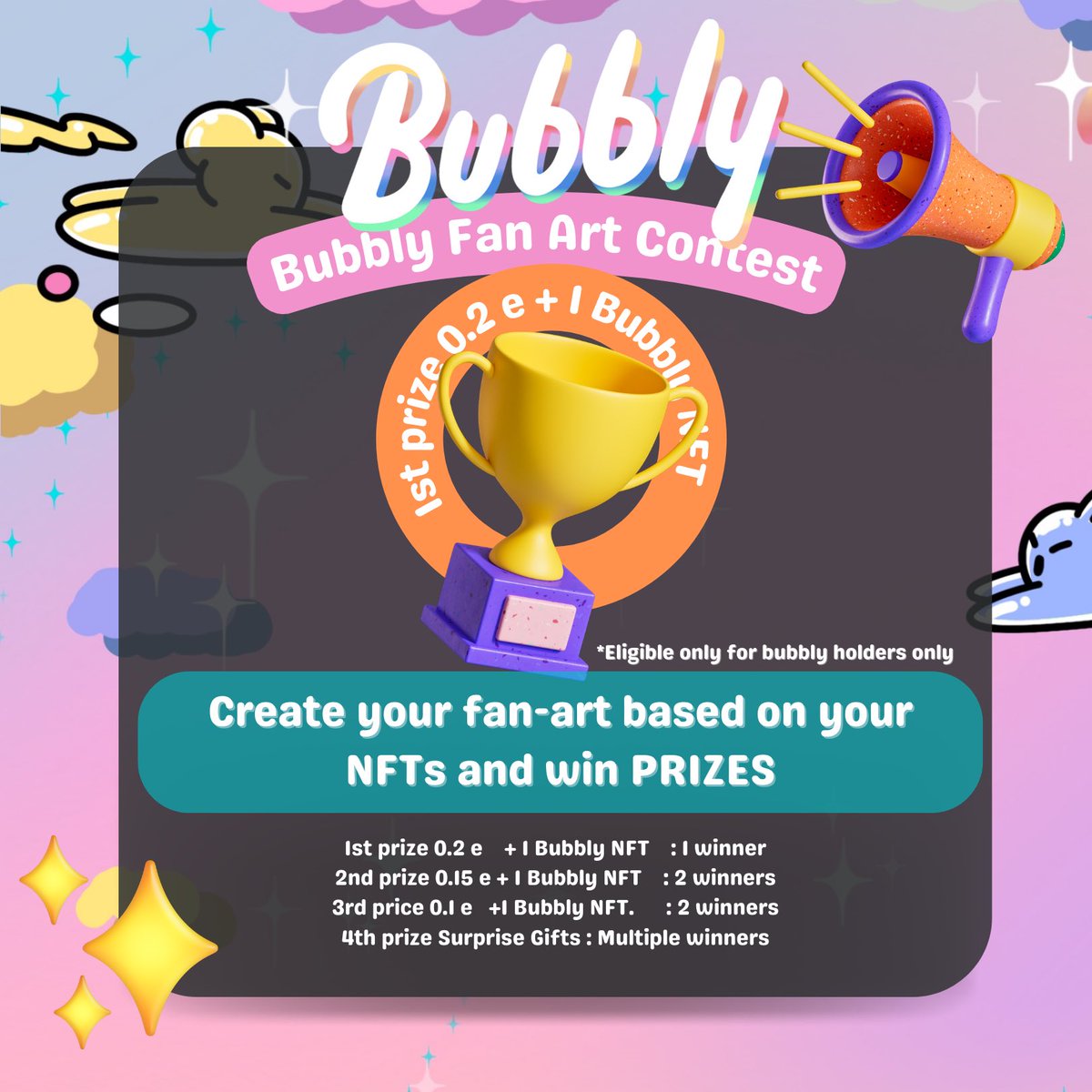 BubblyStory's tweet photo. Bubbly Next level Fan-Art contest
-----------------
Bubbly is going to the next level!
We would like to give back to our holders to see the talents from our community. 

Details in Comment

#BubblyStory #BubblyPower https://t.co/jCuTNoLdRK