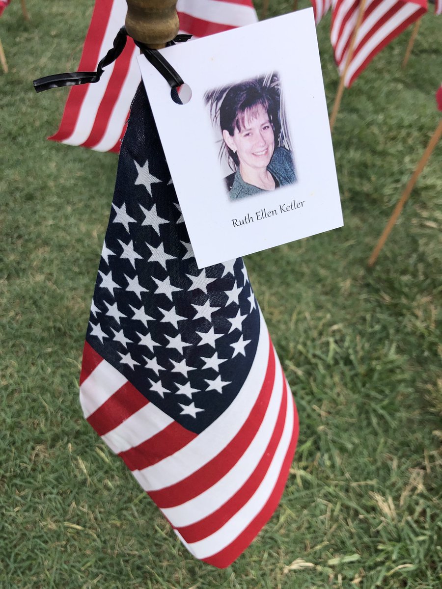 WCCBCharlotte's tweet photo. 2,977 American flags are in the ground at Romare Bearden Park, in the shape of the twin towers. Each will have the name and picture of a person lost that day. The #flagsofremembrance will be on display till Monday. #September11 https://t.co/1lM3SJXVB3